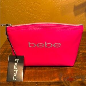 Bebe NWT Hot Pink Vegan Leather Travel Cosmetic Bag